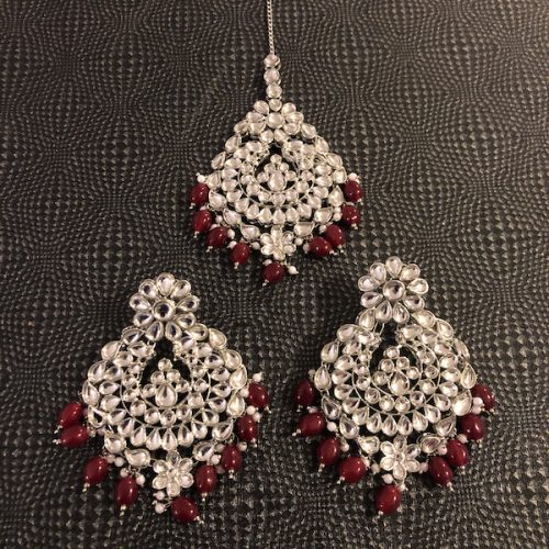 Indian Jewelry Noorie Earrings Tikka Set Silver