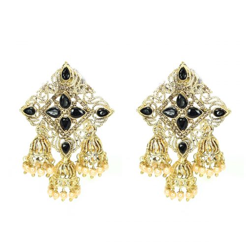 Artificial Kundan Indian Jewelry Earrings Black Sonal